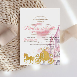 Princess 1st Birthday Party Rosa & Guld Inbjudningar