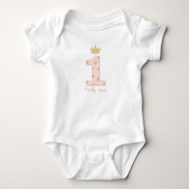 Princess 1st First Birthday Rosa och Guld T Shirt (Framsida)