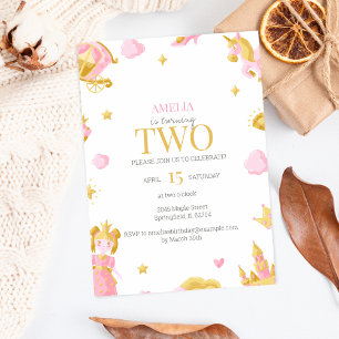 Princess 2:a födelsedagsinbjudan - Rosa & Guld Inbjudningar