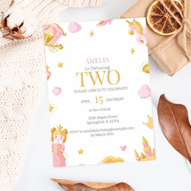 Princess 2:a födelsedagsinbjudan - Rosa & Guld Inbjudningar (Skapare uppladdad)