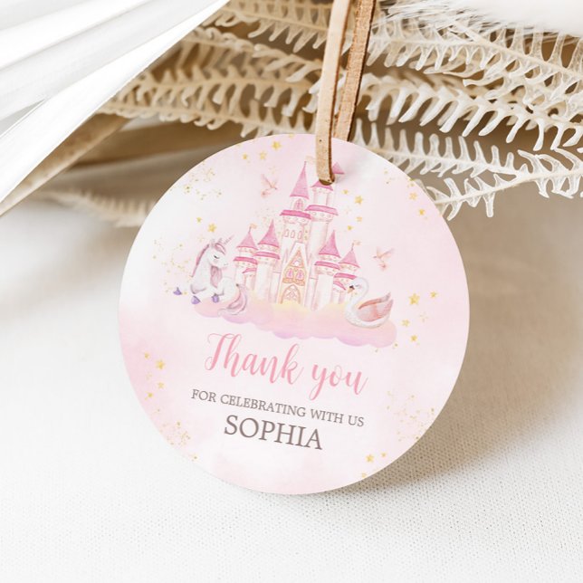 Princess 4e födelsedagen Party Round Gåvor Etiketter (Four Ever a Princess Birthday Party Favor Tags)