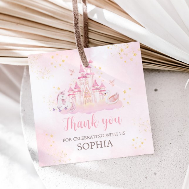 Princess 4e födelsedagen Party Square Gåvor Etiketter (Four Ever a Princess Birthday Party Favor Tags)