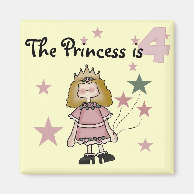 Princess 4e födelsedagen Tshirts och Gifts Magnet (Framsidan)