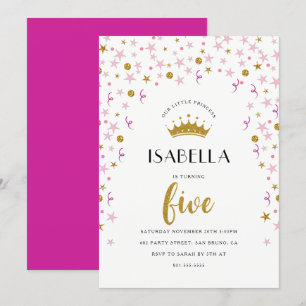 Princess 5th Birthday Guld & Rosa Confetti Inbjudningar
