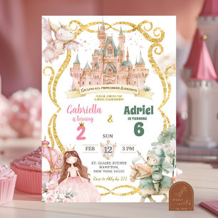Princess and Knight Boy Girl Joint Birthday Inbjudningar
