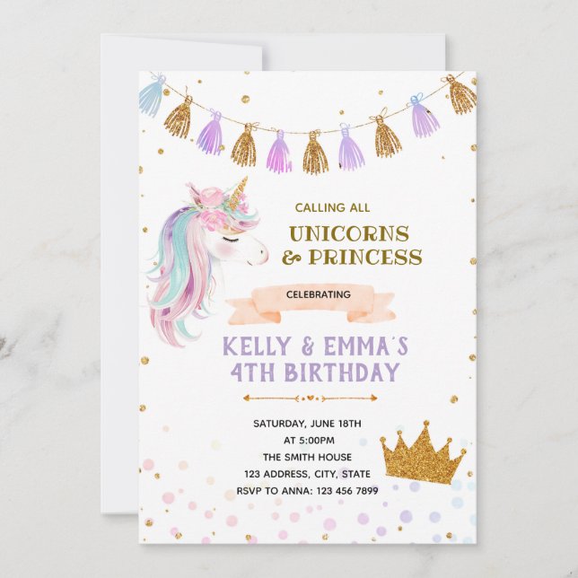 Princess and Unicorn-inbjudan Inbjudningar (Framsida)