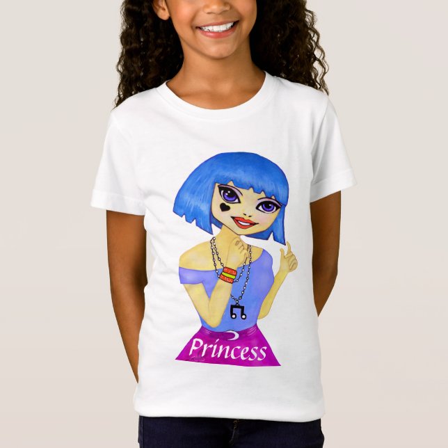 Princess Animee med blåtthårillustrationen T-shirt (Framsida)