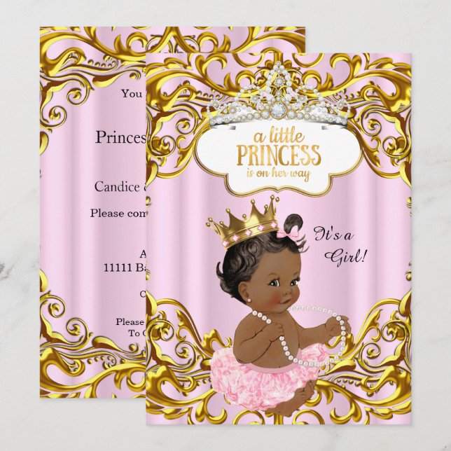 Princess är på väg till Baby Shower Rosa Ethnic Inbjudningar (Fram/baksida)