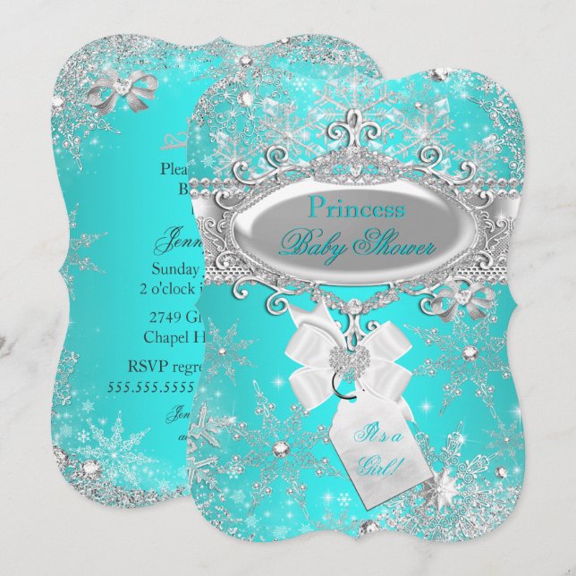 Princess Baby Shower Aqua Blue Winter Wonderland Inbjudningar (Fram/baksida)