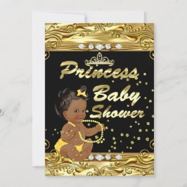 Princess Baby Shower Black Guld Sprinkle Ethnic Inbjudningar