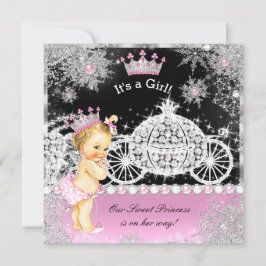 Princess Baby Shower Carriage Rosa Black Blonde Inbjudningar