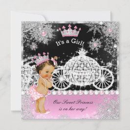 Princess Baby Shower Carriage Rosa Black Brunette Inbjudningar