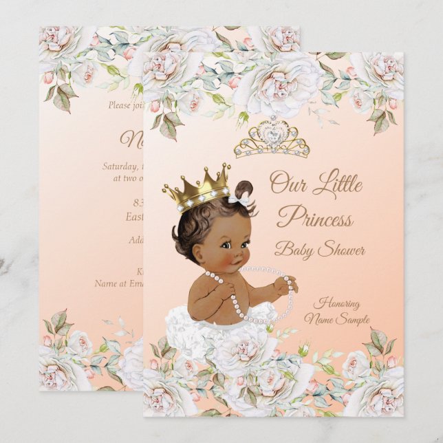 Princess Baby Shower Coral Peach White Ethnic Inbjudningar (Fram/baksida)