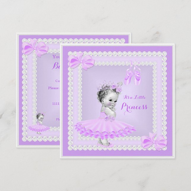 Princess Baby Shower Cute Girl Lila Ballerina Inbjudningar (Fram/baksida)