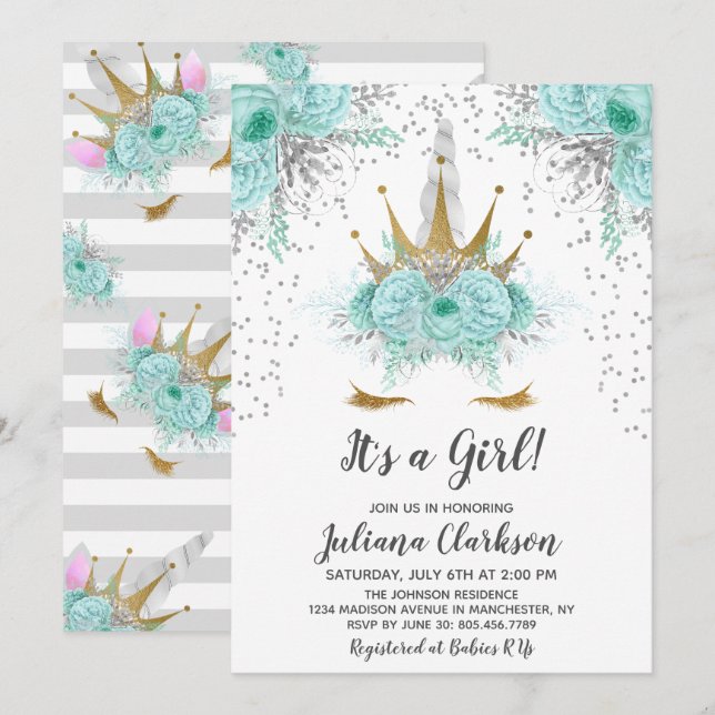 Princess Baby Shower för myntprinsessan Silver & G Inbjudningar (Fram/baksida)