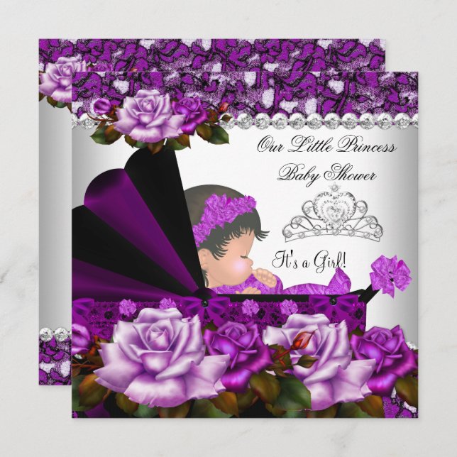 Princess Baby Shower Girl Plum Ro Inbjudningar (Fram/baksida)