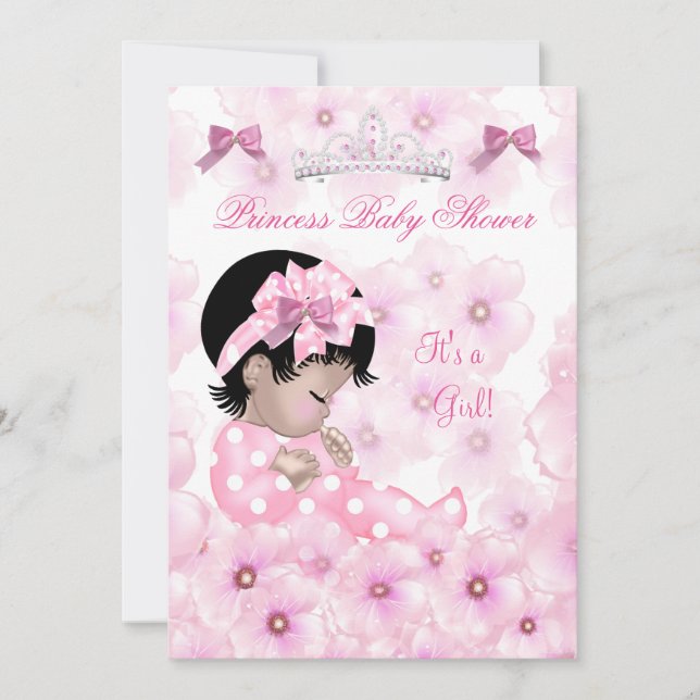 Princess Baby Shower Girl Rosa Blommigt Asian Inbjudningar (Framsida)