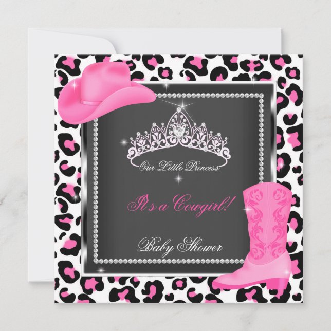 Princess Baby Shower Girl Rosa Cowgirl Tiara Cow Inbjudningar (Framsida)