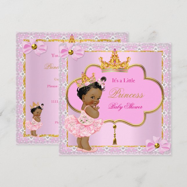 Princess Baby Shower Girl Rosa Guld Ethnic Inbjudningar (Fram/baksida)