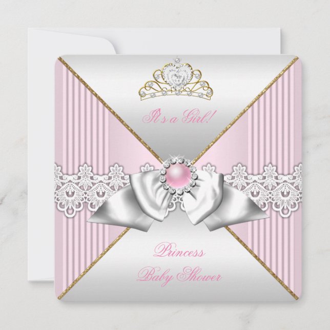 Princess Baby Shower Girl Rosa Pearl Guld silver Inbjudningar (Framsida)