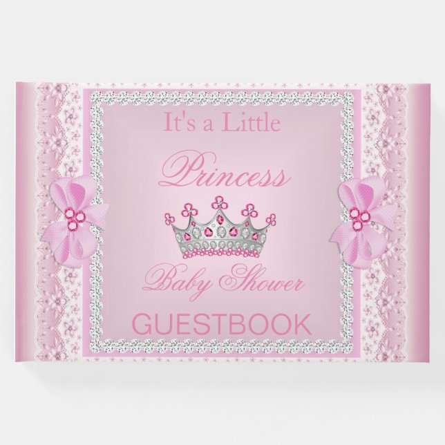 Princess Baby Shower Girl Rosa Pearl Tiara Gästböcker (Framsida)