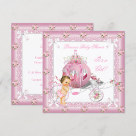 Princess Baby Shower Girl Rosa Pearls Brunette Inbjudningar