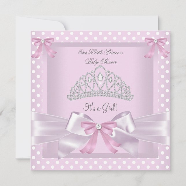 Princess Baby Shower Girl Rosa Polka dots Bow Inbjudningar (Framsida)