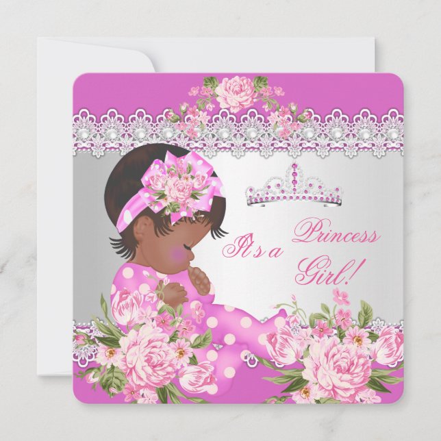 Princess Baby Shower Girl Rosa ros Pearl Ethnic Inbjudningar (Framsida)