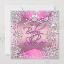 Princess Baby Shower Girl Rosa Silver Snöflingor 2 Inbjudningar