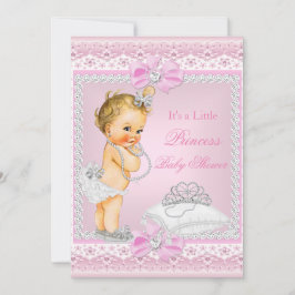 Princess Baby Shower Girl Rosa Tiara Heart Blonde Inbjudningar