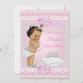 Princess Baby Shower Girl Rosa Tiara Heart Brunett Inbjudningar