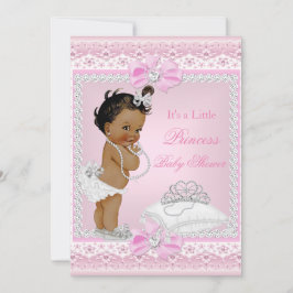 Princess Baby Shower Girl Rosa Tiara Heart Ethnic Inbjudningar