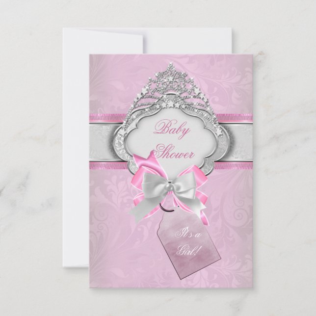 Princess Baby Shower Girl Rosa Tiara Princess 2 Inbjudningar (Framsida)