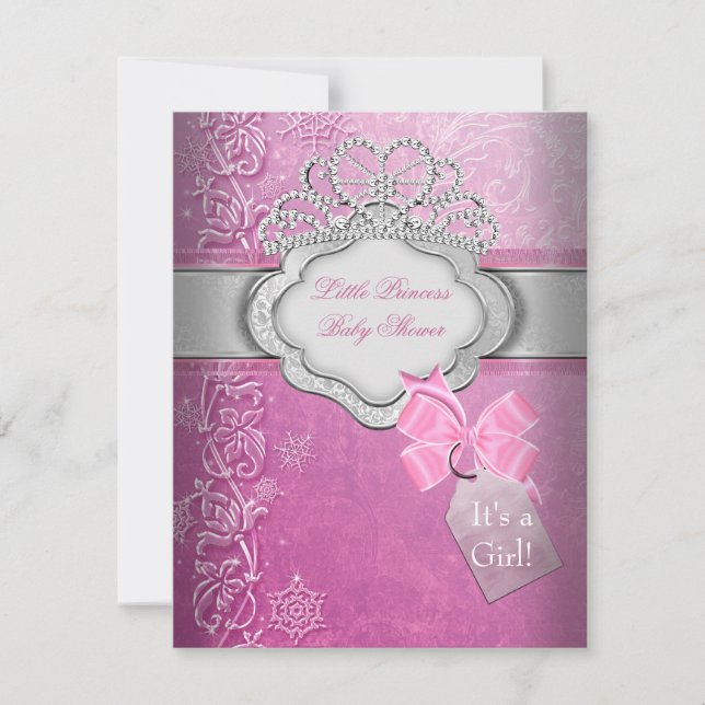 Princess Baby Shower Girl Rosa Tiara Princess Inbjudningar (Framsida)