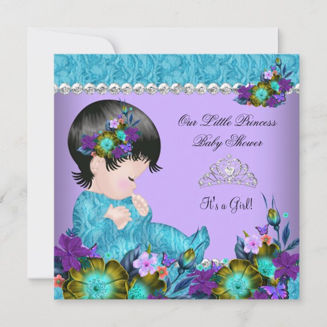 Princess Baby Shower Girl Teal Blue Lila 2 Inbjudningar (Framsida)