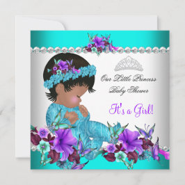 Princess Baby Shower Girl Teal Blue Lila 3 Inbjudningar
