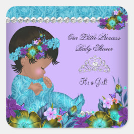 Princess Baby Shower Girl Teal Blue Lila Fyrkantigt Klistermärke