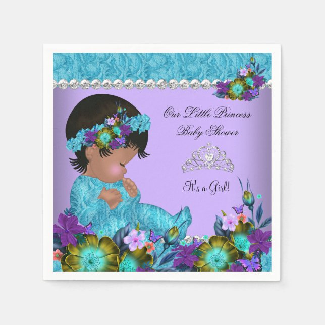 Princess Baby Shower Girl Teal Blue Lila Pappersservett (Framsidan)