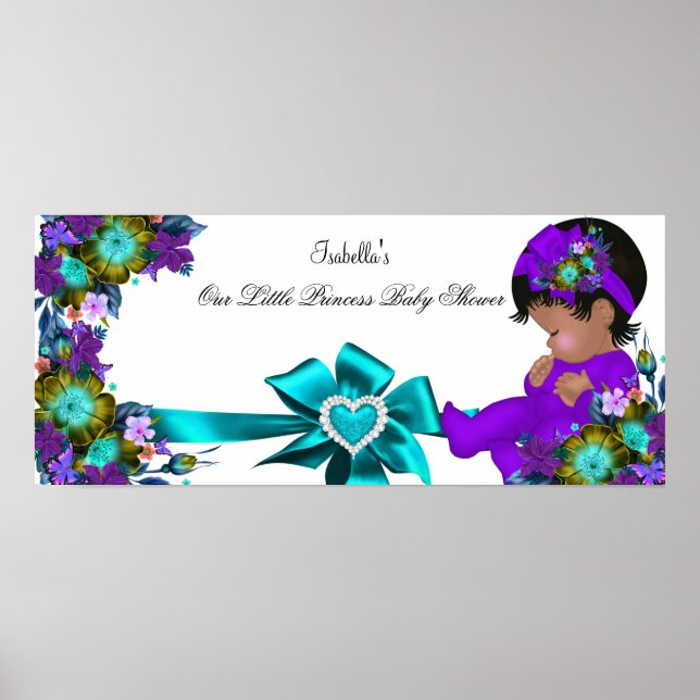 Princess Baby Shower Girl Teal Blue Lila Poster (Framsidan)