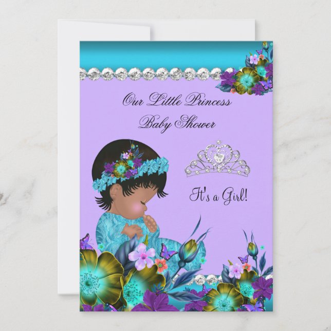 Princess Baby Shower Girl Teal Blue Lila zz2 Inbjudningar (Framsida)