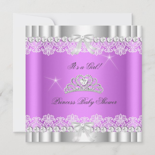 Princess Baby Shower Girl Tiara Snöre Lavender Inbjudningar (Framsida)