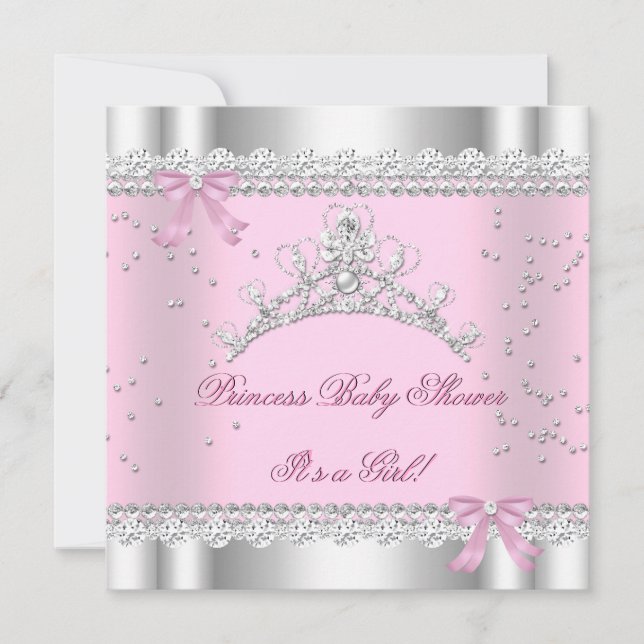 Princess Baby Shower Girl White Rosa Tiara Gem Inbjudningar (Framsida)