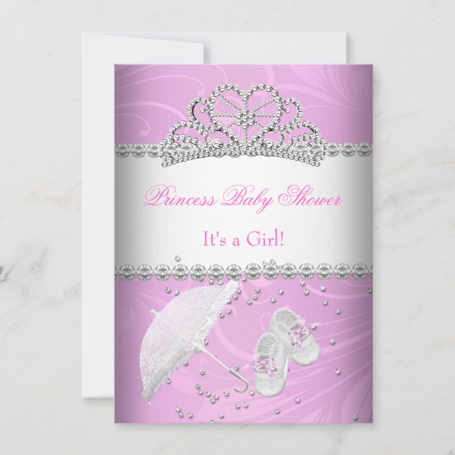 Princess Baby Shower Girl White Rosa Tiara Inbjudningar (Framsida)