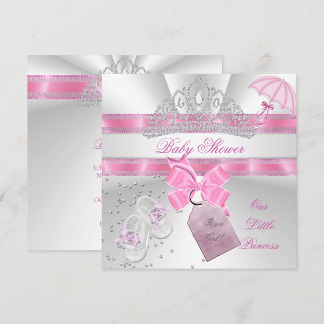Princess Baby Shower Girl White Rosa Tiara Magic Inbjudningar (Fram/baksida)