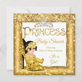 Princess Baby Shower Guld High Heel Glitter Medium Inbjudningar