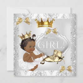 Princess Baby Shower Guld Silver Damask Ethnic Inbjudningar