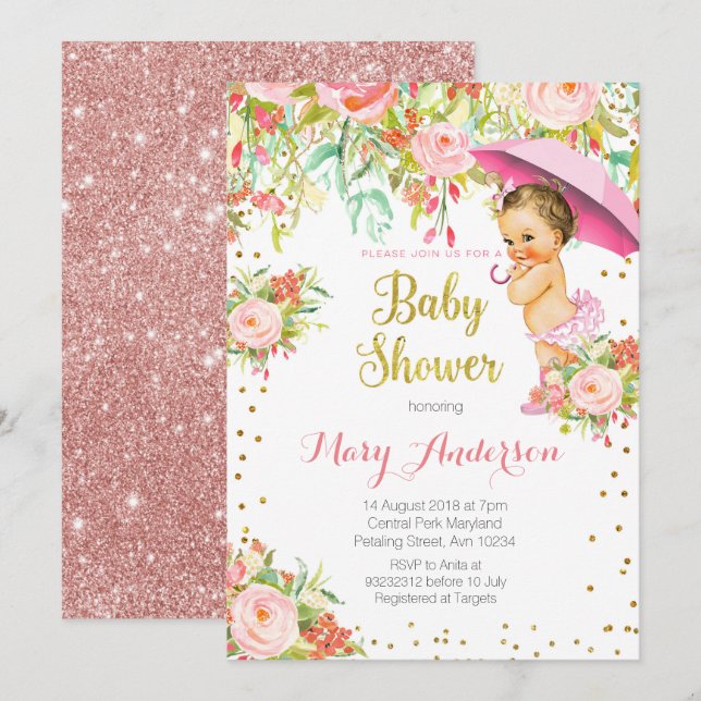 Princess Baby Shower Inbjudan Girl (Fram/baksida)