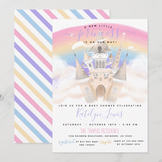Princess Baby Shower-inbjudan med regnbåge Inbjudningar (Fram/baksida)