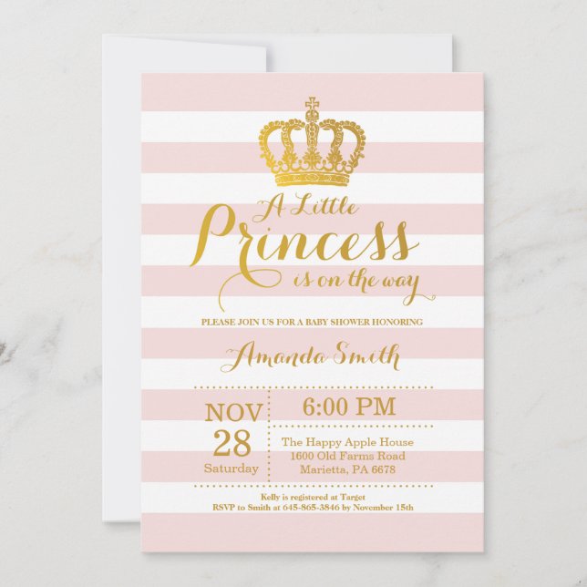Princess Baby Shower-inbjudan Rosa och Guld Inbjudningar (Framsida)