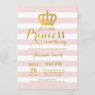Princess Baby Shower-inbjudan Rosa och Guld Inbjudningar